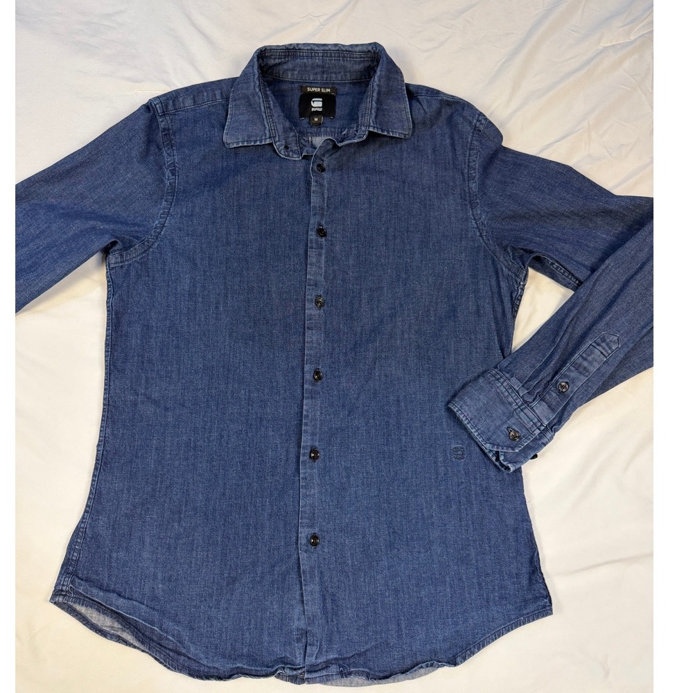 G-Star RAW Core Super Slim Mens Denim Button Down Shirt Size M Western Grunge